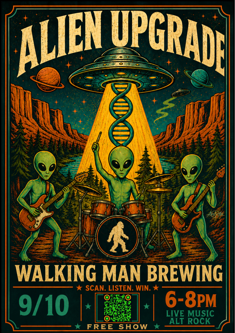 Alien Upgrade gig poster - Walking Man, Sep 10, Stevenson, WA
