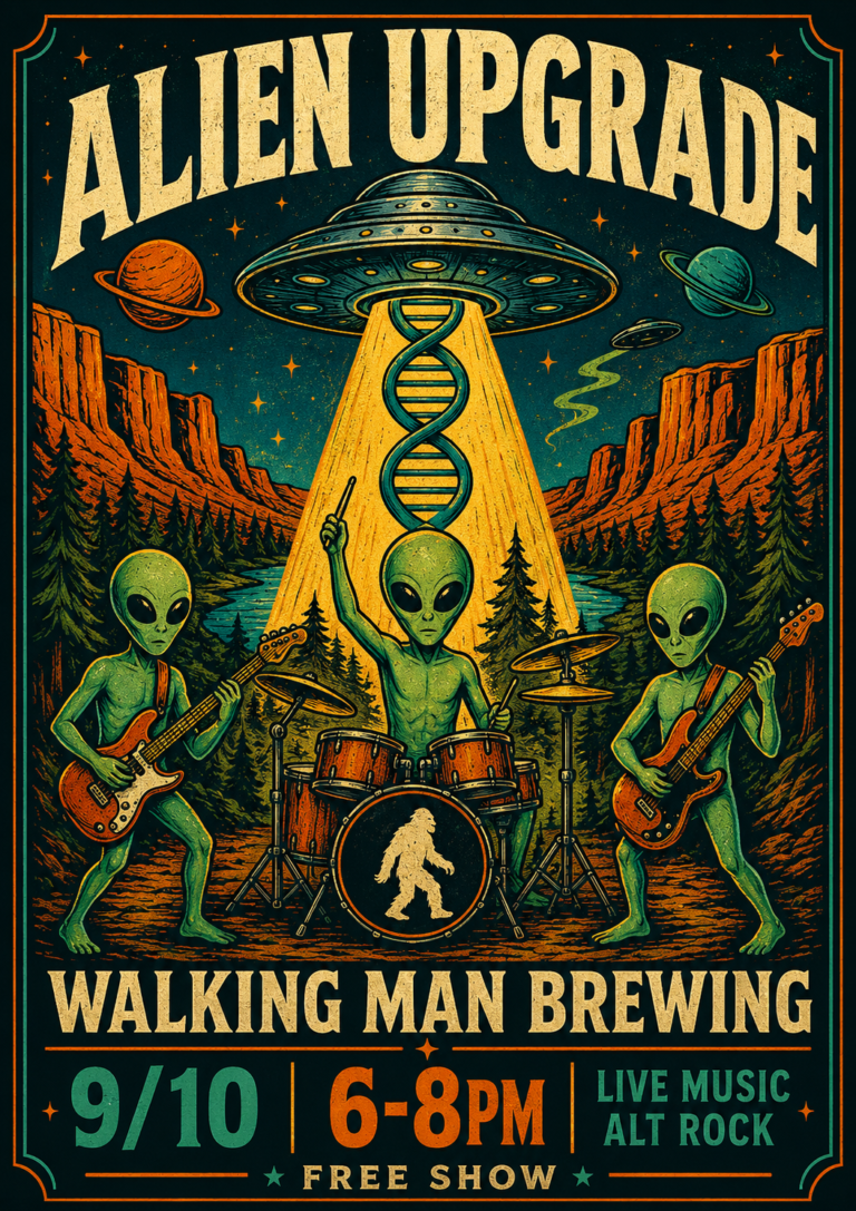 Alien Upgrade gig poster – Walking Man, Sep 10, Hood River, OR